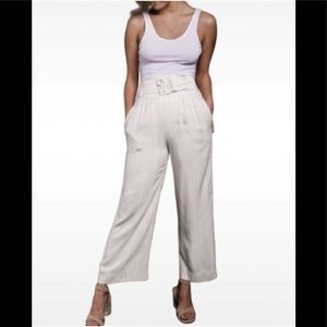 Capulet Belted Kaia Pants in Ivory/blush wide stripe jacquard. NWT Large
